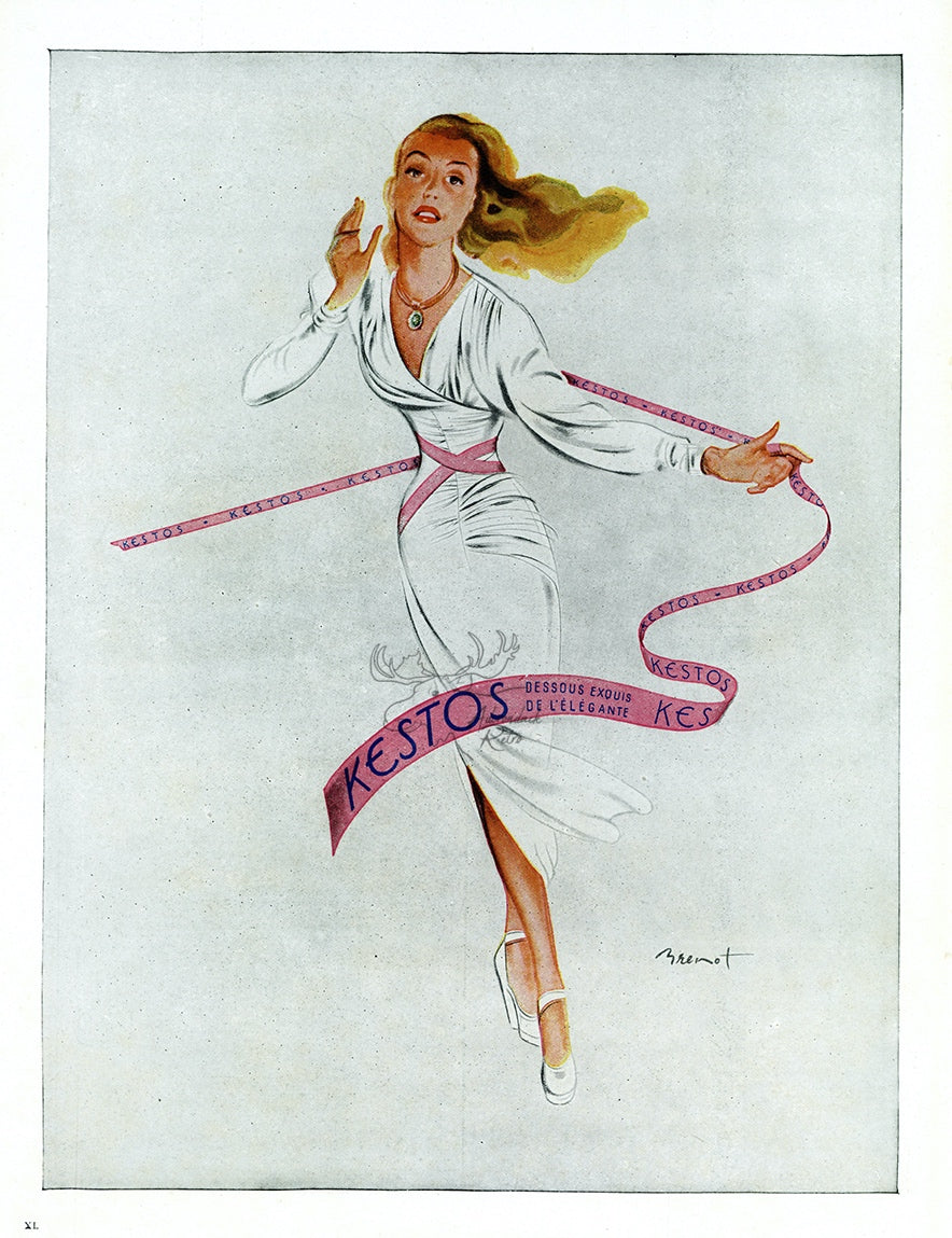 1946 Kestos Lingerie Vintage French Fashion Ad - Raymond Brenot Illustration
