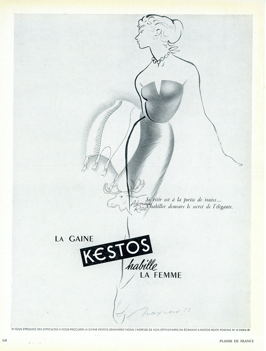 1952 Kestos Lingerie Vintage French Print Ad - Guy Maynard Illustration