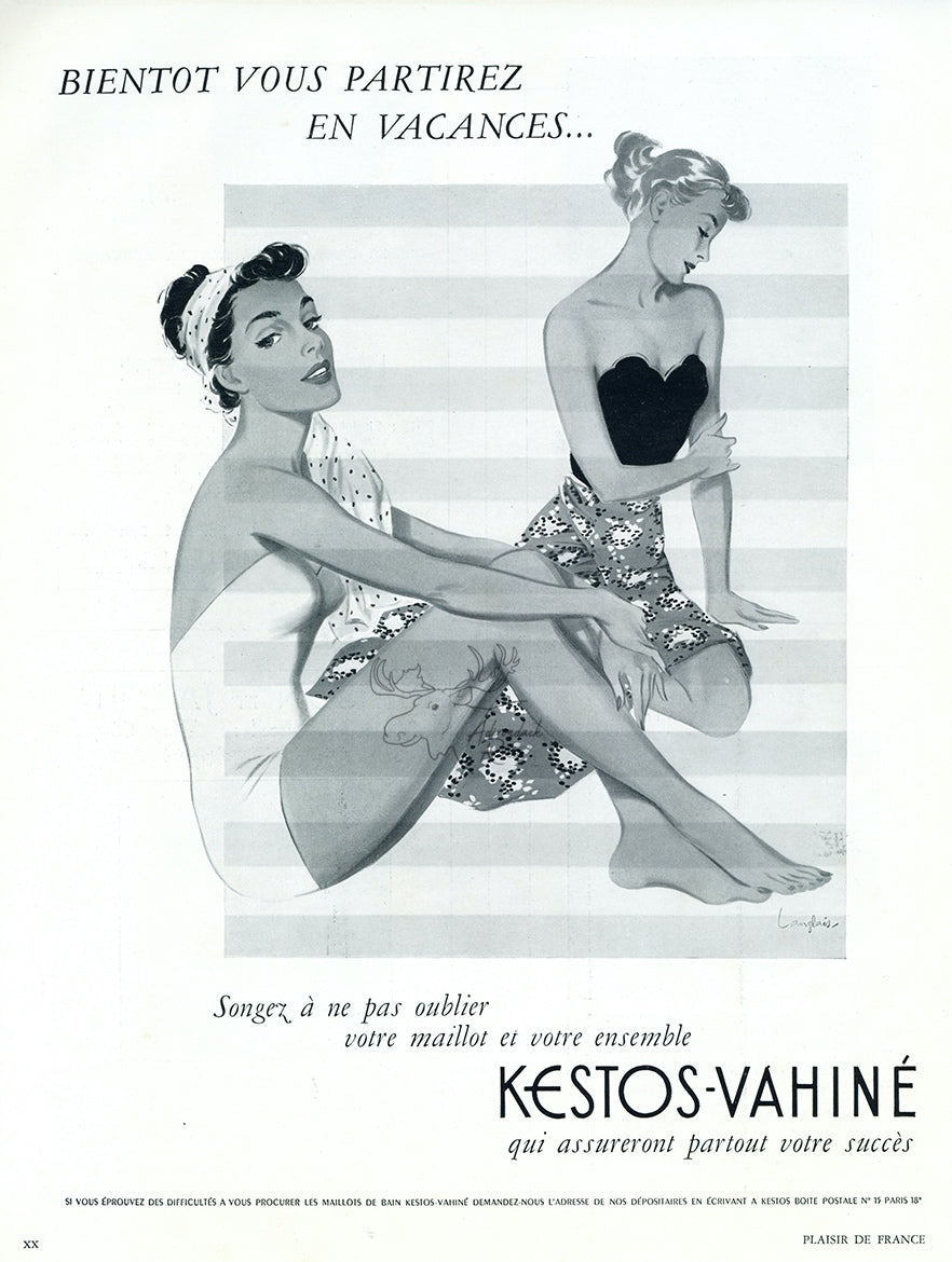 1952 Kestos Swimwear Vintage Print Ad - J. Langlais Illustration
