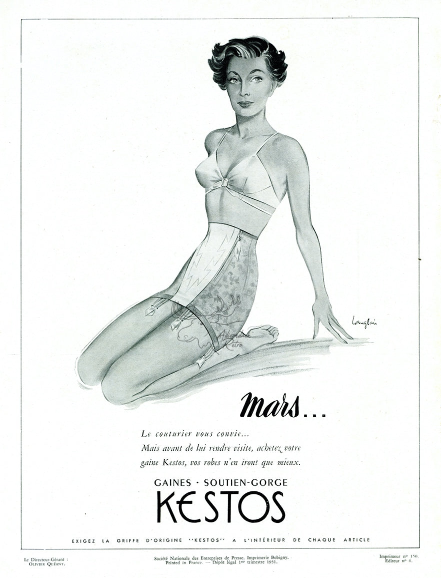 1951 Kestos Lingerie Vintage Print Ad - J. Langlais Illustration