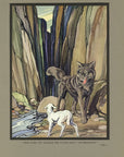 1921 The Fox and The Goat Tipped-In Color Book Plate - Paul Bransom Antique Print
