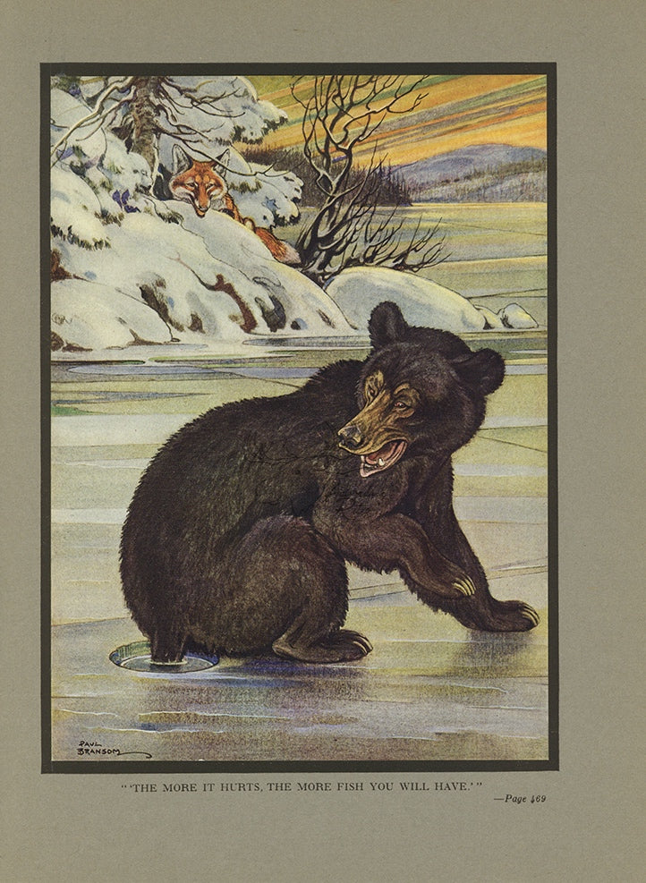 1921 Why The Bears Have Short Tails Tipped-In Color Book Plate - Paul Bransom Antique Print