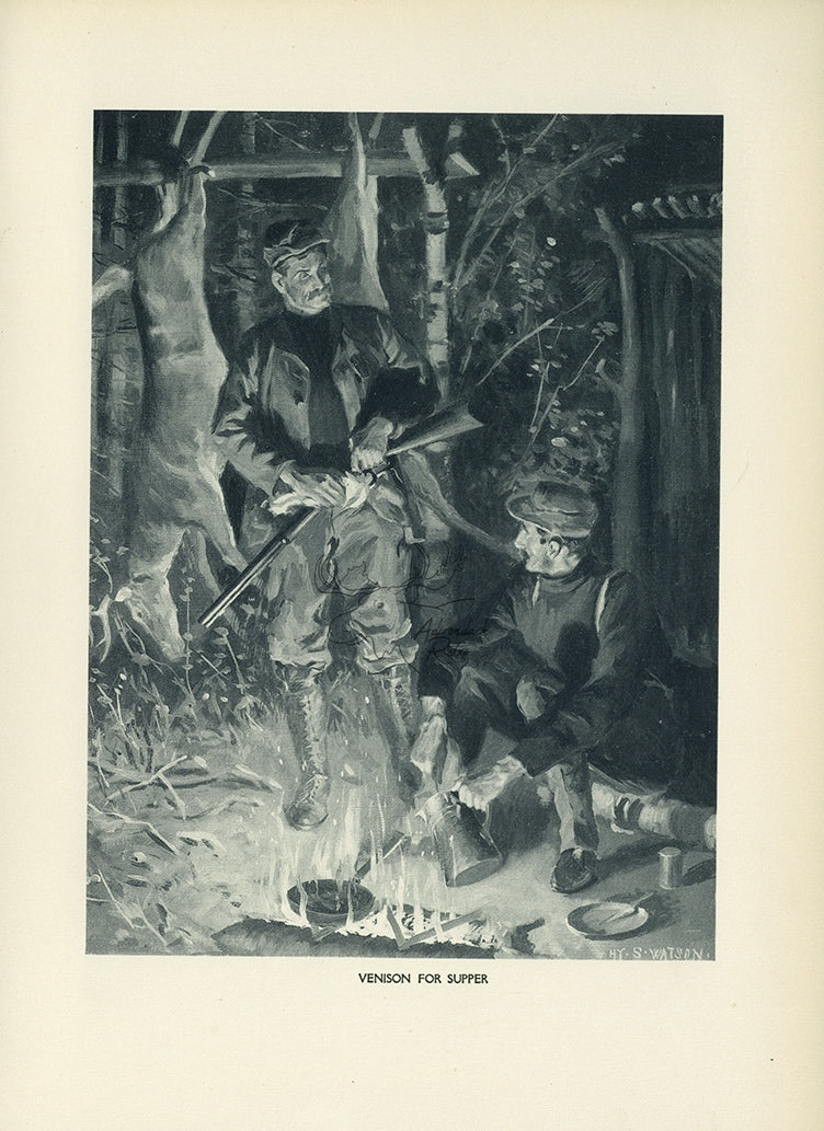 1907 &quot;Venison For Supper&quot; Lithograph - Antique Henry Sumner Watson Camping Print
