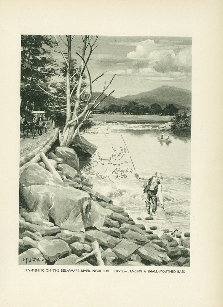 1907 &quot;Fly Fishing On The Delaware River&quot; Lithograph - Antique Henry Sumner Watson Fishing Print