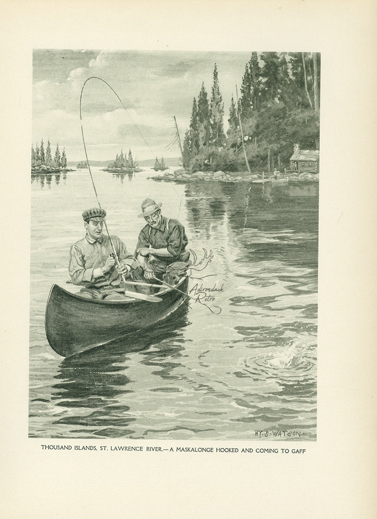 1907 &quot;Thousand Islands, St. Lawrence River&quot; Lithograph - Antique Henry Sumner Watson Fishing Print