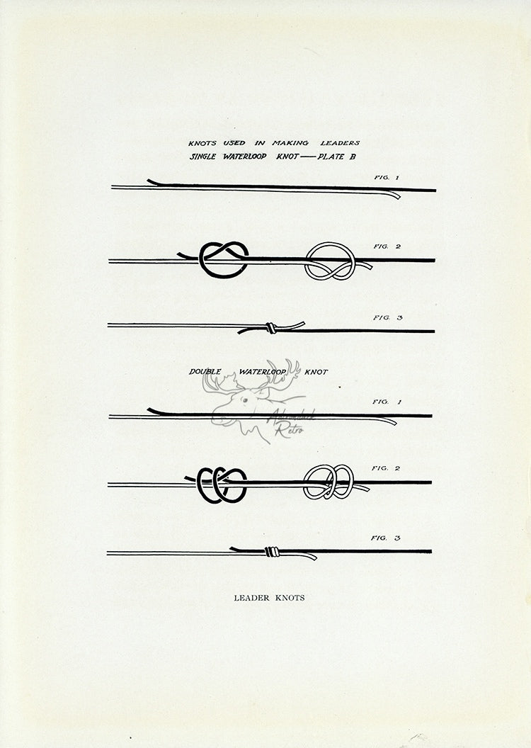 1914 Single And Double Waterloop Knots - H.H. Leonard Antique Fishing Print
