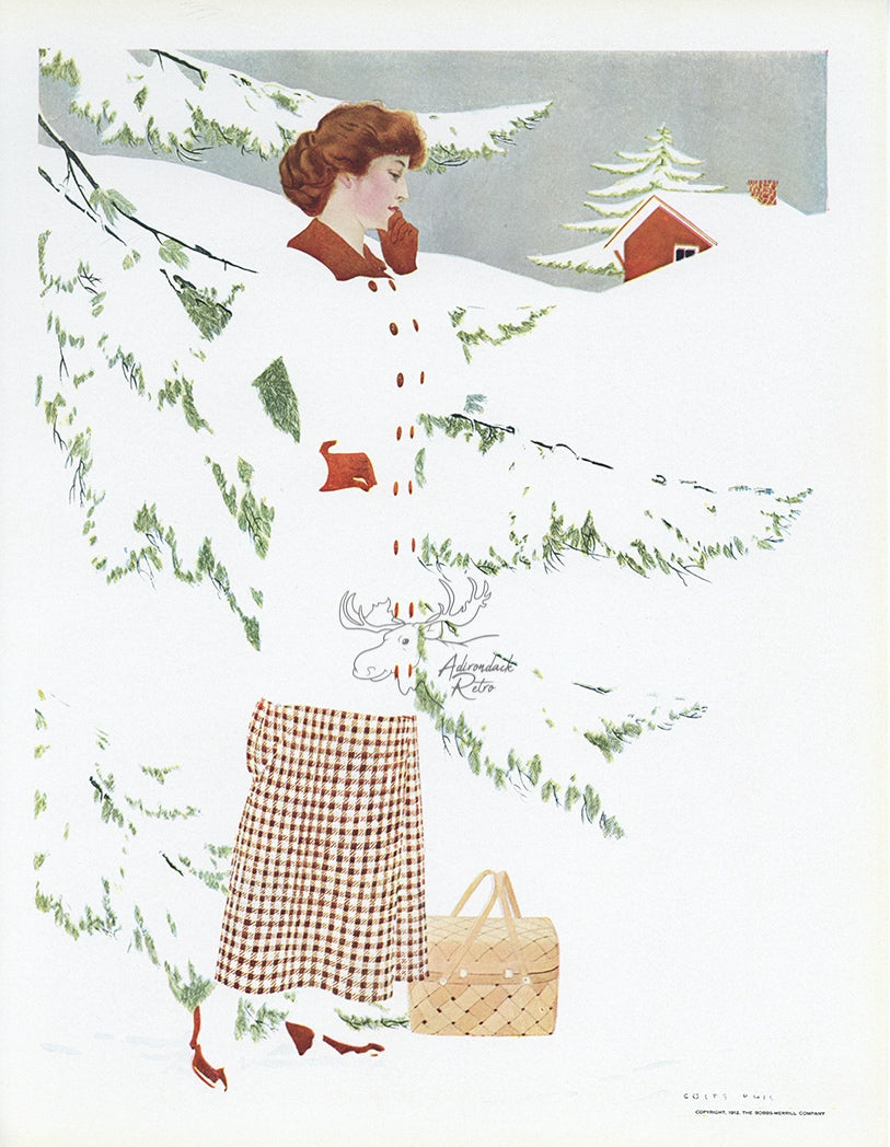 1912 Coles Phillips Fadeaway Girl Antique Print - Picnic In The Snow