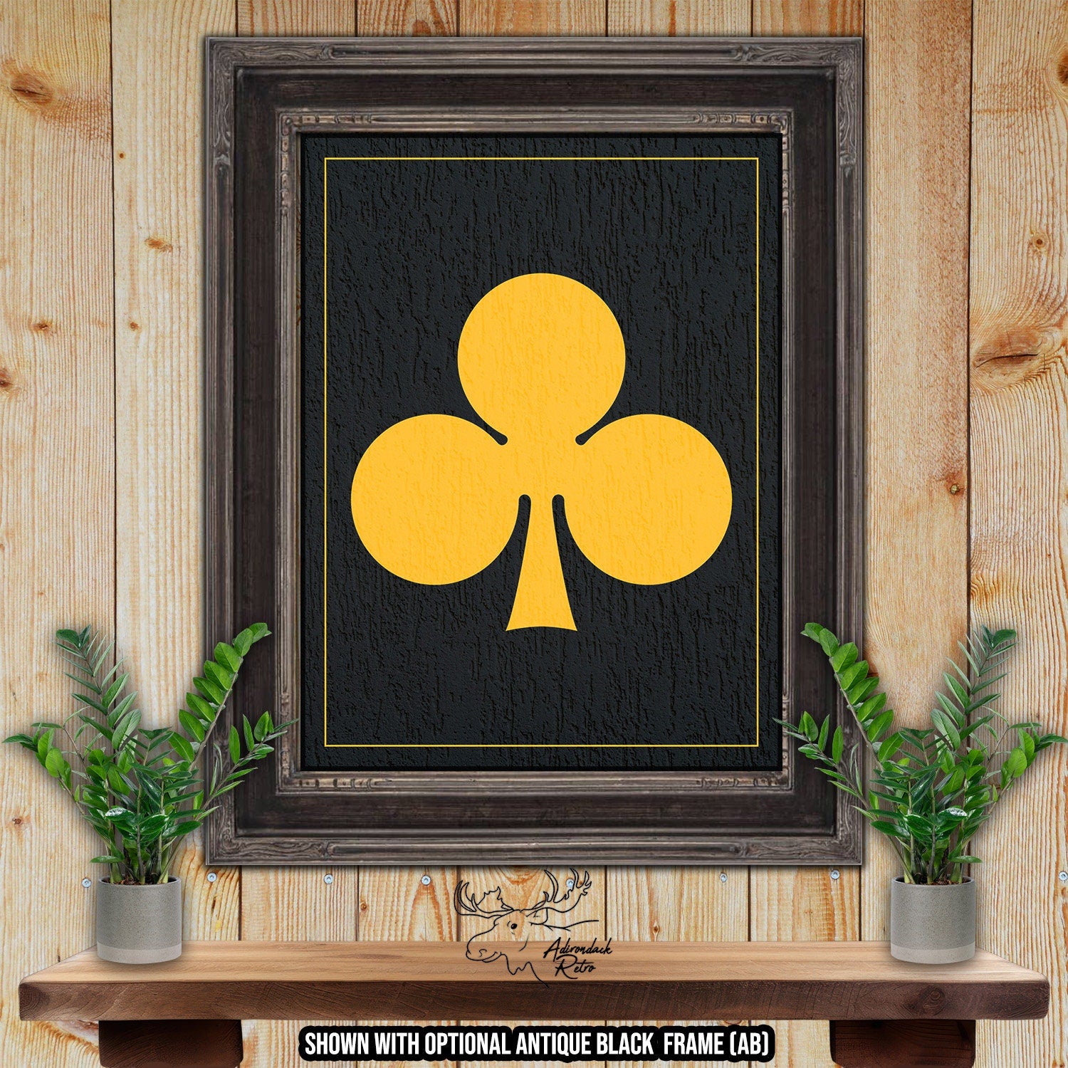 Clubs Playing Card Suit - Black &amp; Gold Fine Art Print at Adirondack Retro