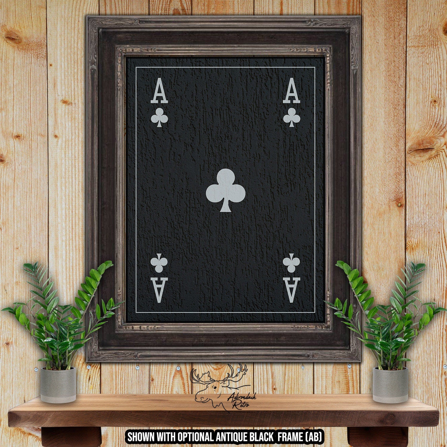 Ace of Clubs Playing Card - Black & Silver Fine Art Print at Adirondack Retro