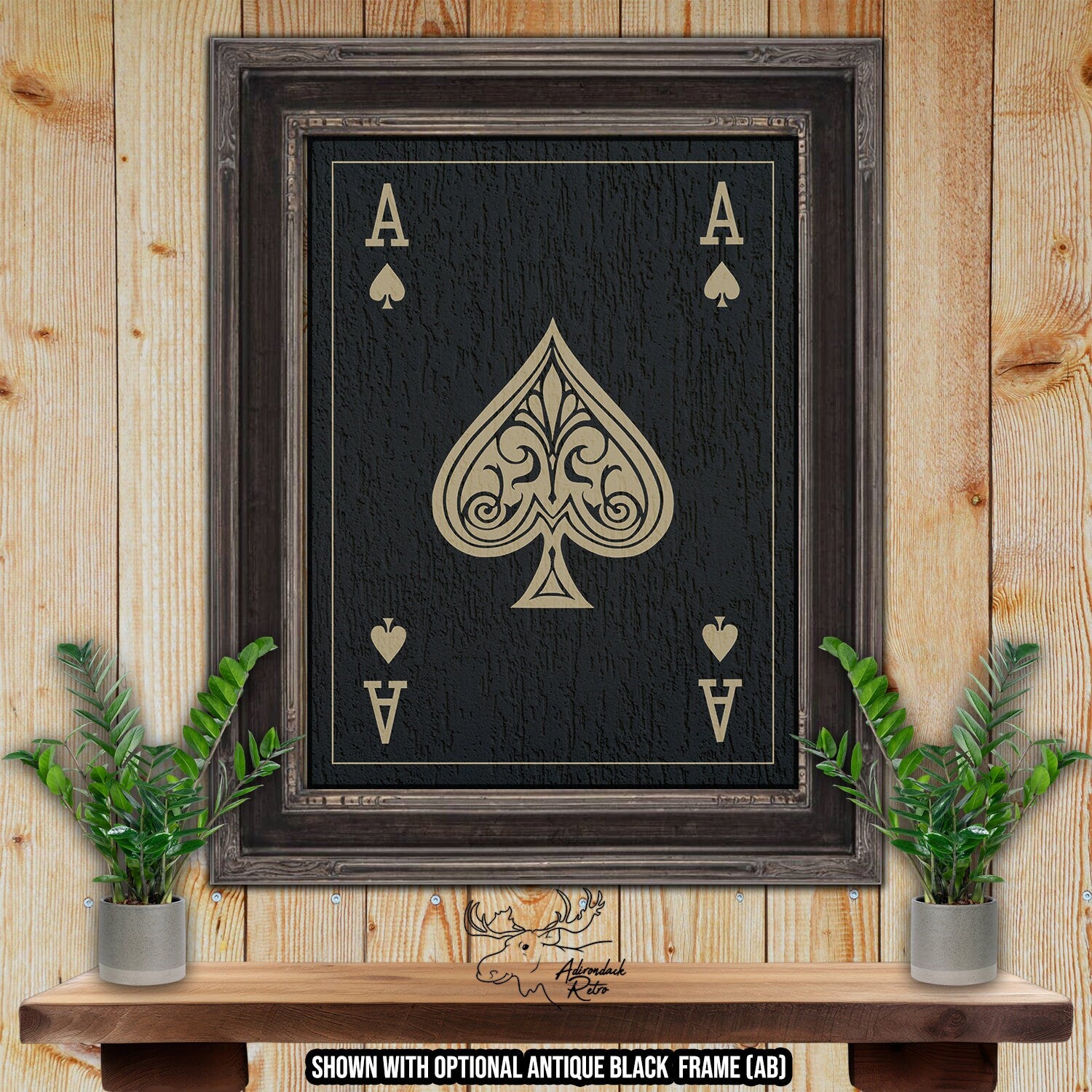 Ace of Spades Playing Card Fine Art Print - Black and Tan Death Card Poster Art at Adirondack Retro