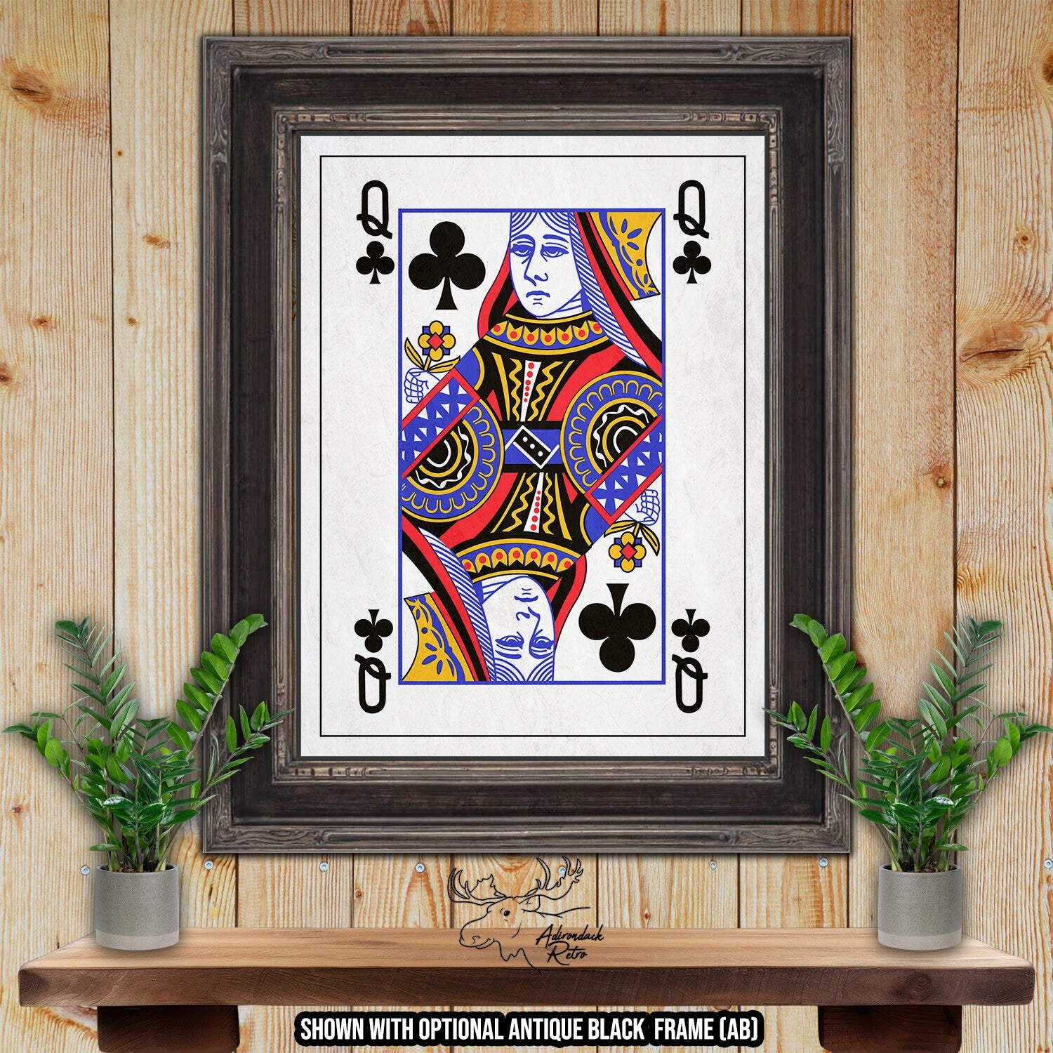 Queen of Clubs Fine Art Poker Print - Playing Card Poster at Adirondack Retro