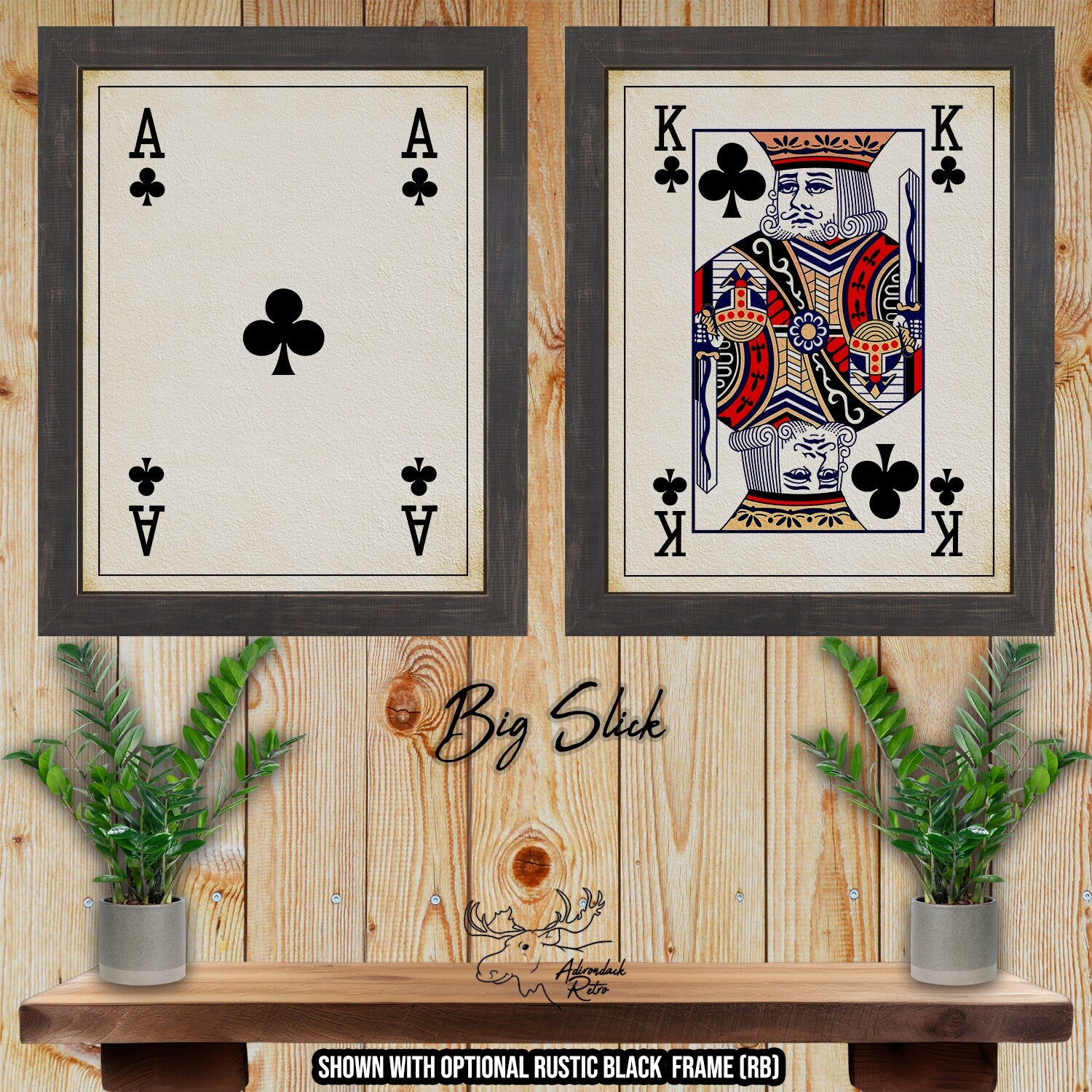 Ace and King of Clubs Playing Card Fine Art Prints - Big Slick Poker Card Posters at Adirondack Retro