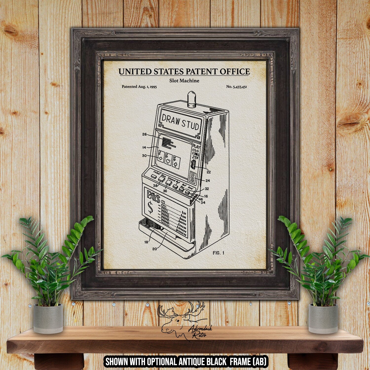 Slot Machine Patent Print - Historic 1995 Gaming Machine Invention at Adirondack Retro