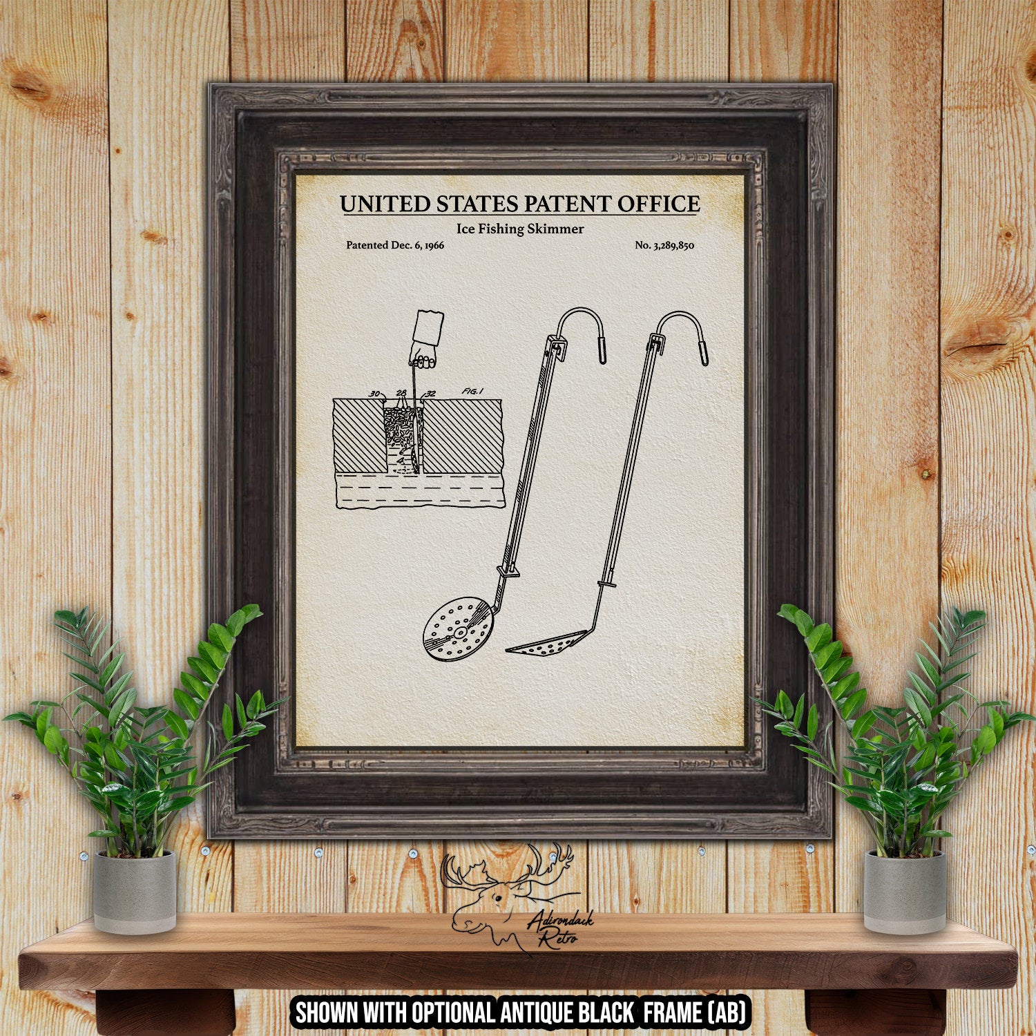 Ice Fishing Skimmer Patent Print - 1928 Ice Fishing Tackle Invention at Adirondack Retro