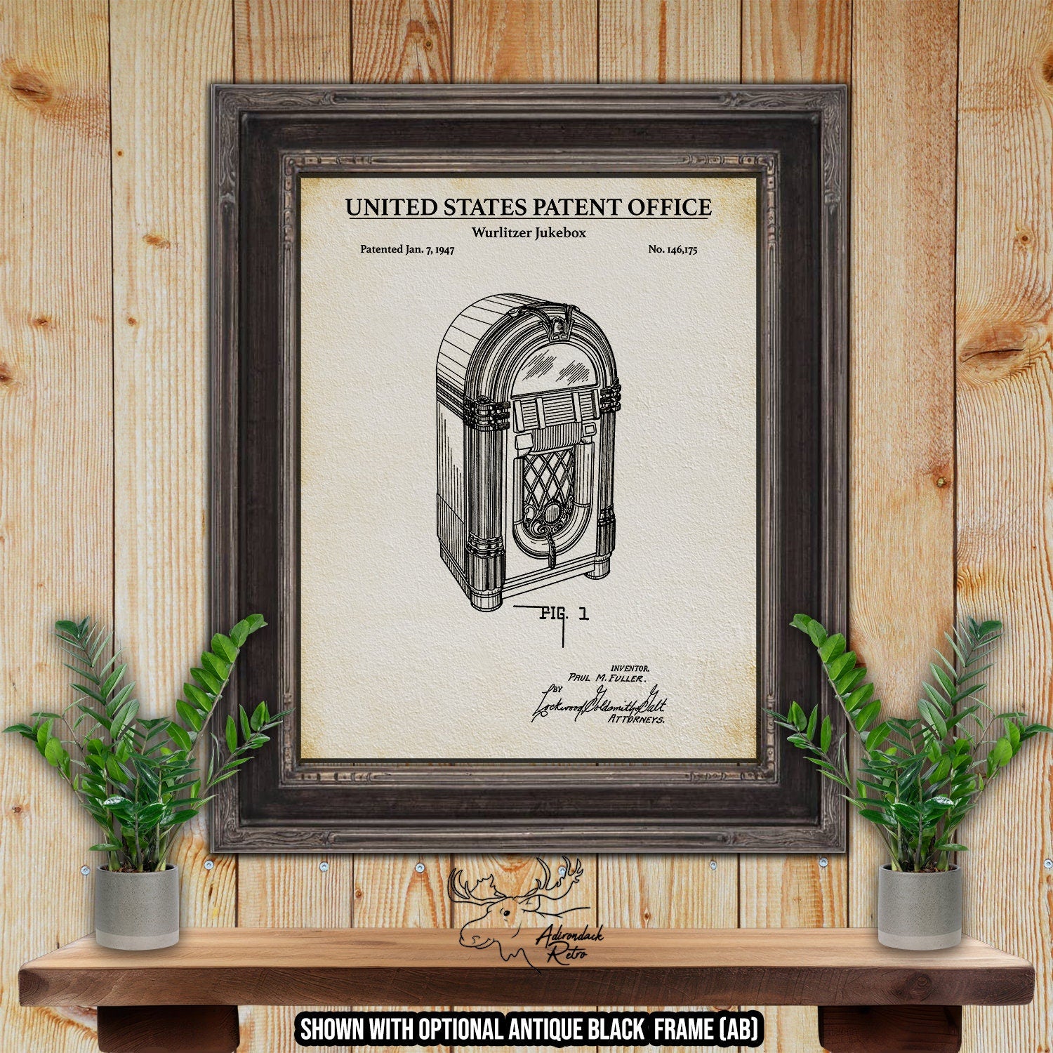 Jukebox Patent Art Print - Historic 1947 Jukebox Invention at Adirondack Retro