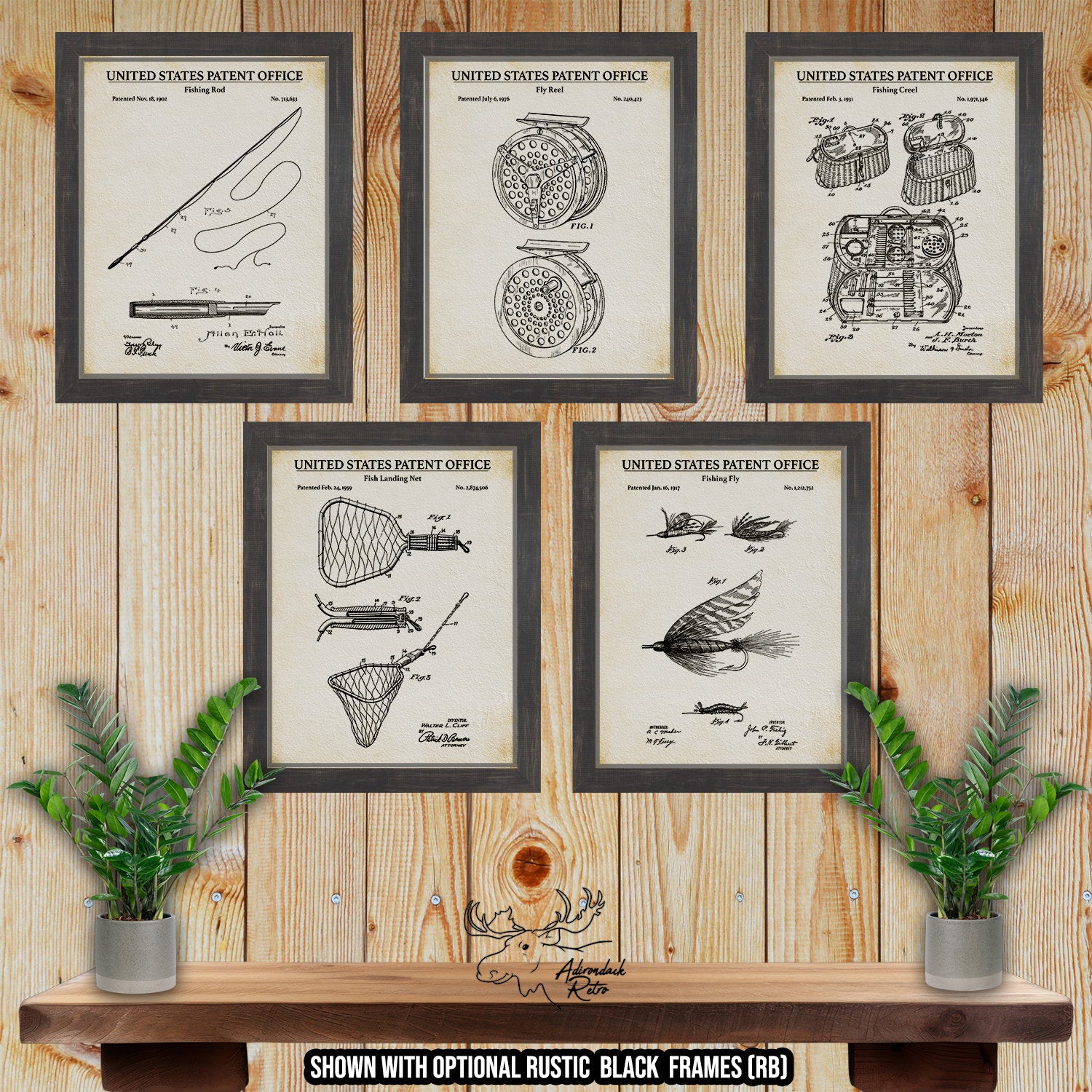 Fly Fishing Patent Print Set of 5 - Fly Fishing Posters at Adirondack Retro