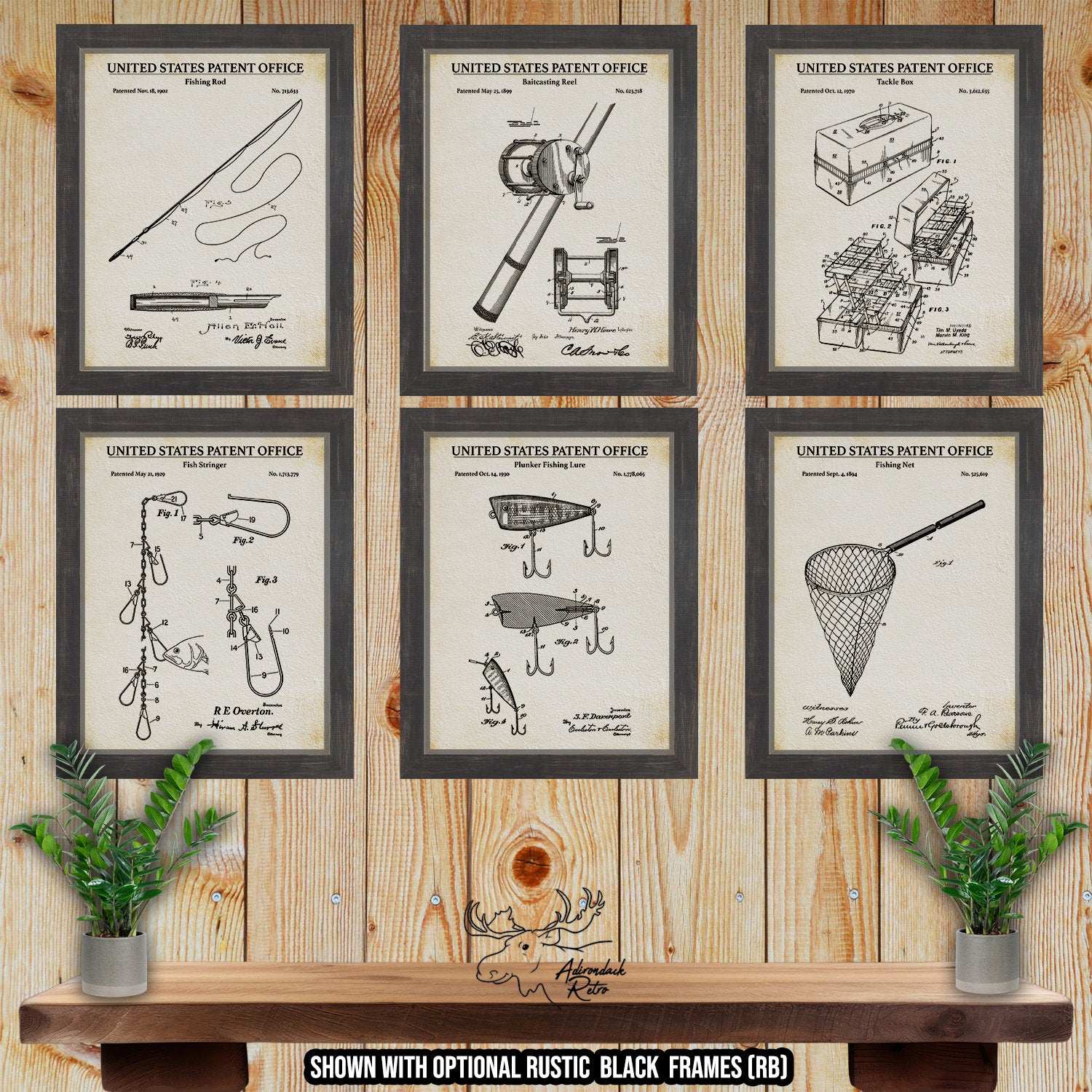 Fishing Patent Print Set of 6 - Retro Fishing Posters at Adirondack Retro