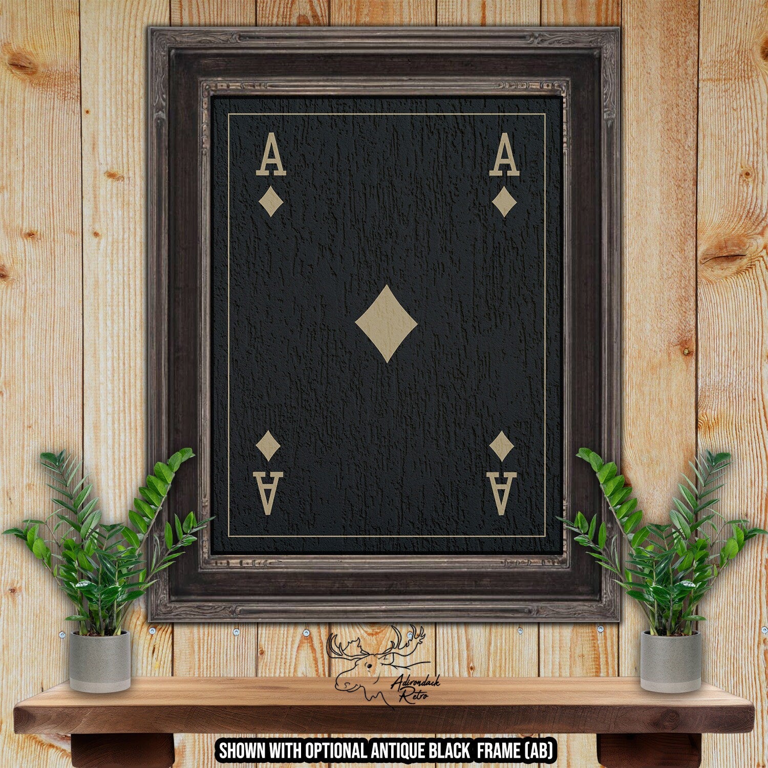Ace of Diamonds Playing Card - Black & Tan Fine Art Print at Adirondack Retro