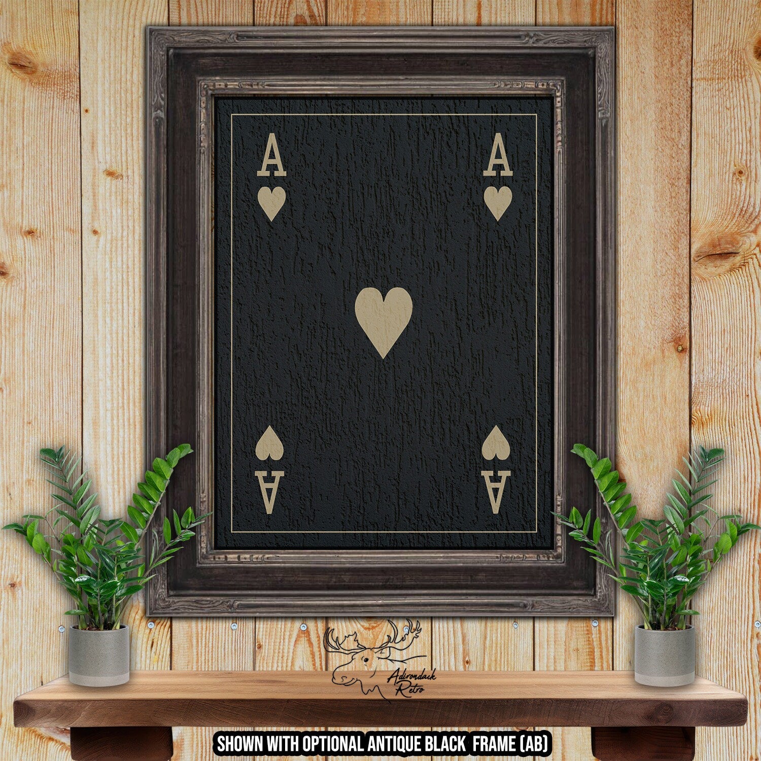 Ace of Hearts Playing Card - Black &amp; Tan Fine Art Print at Adirondack Retro
