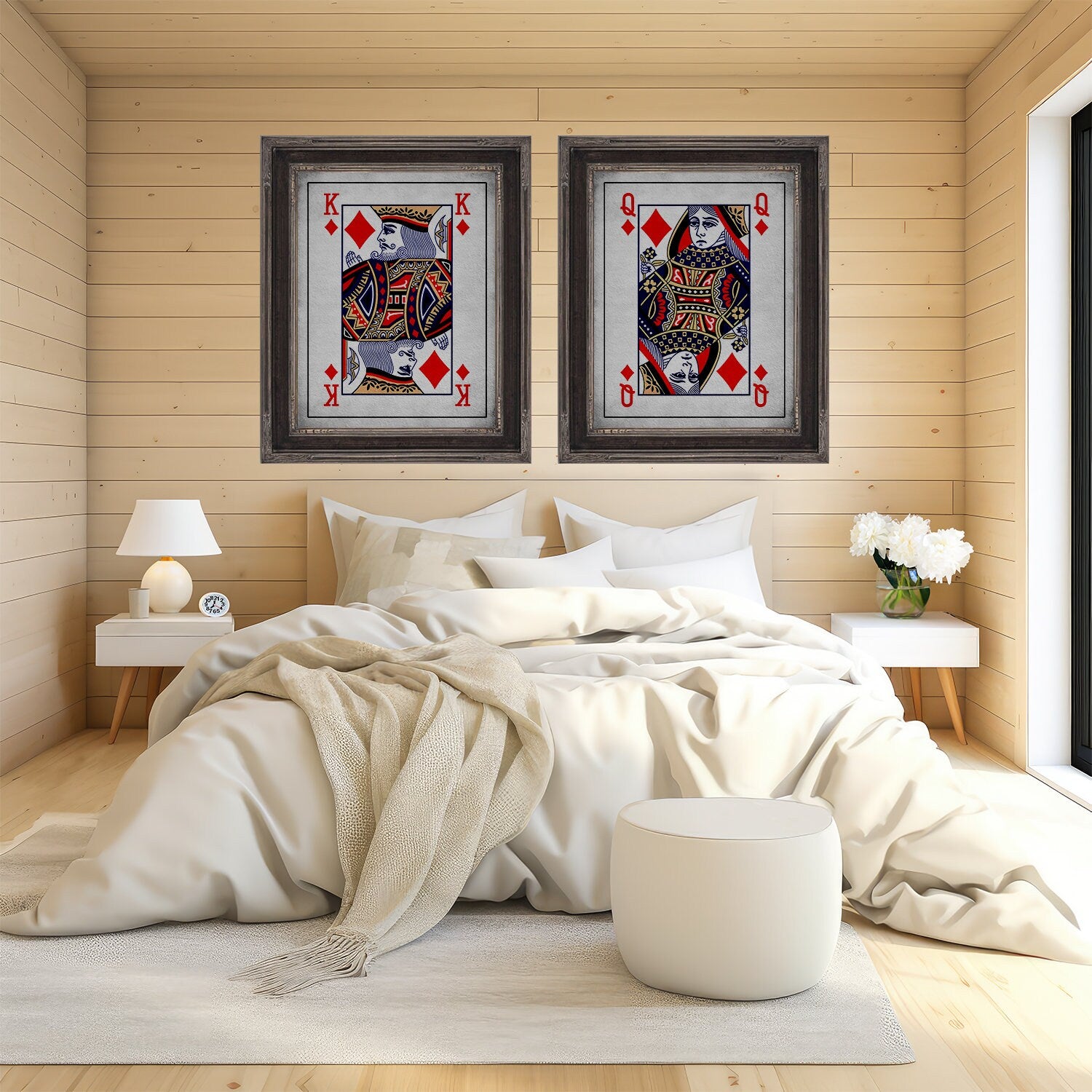 King &amp; Queen of Diamonds Playing Card Art Prints - Rustic Poker Card Posters at Adirondack Retro