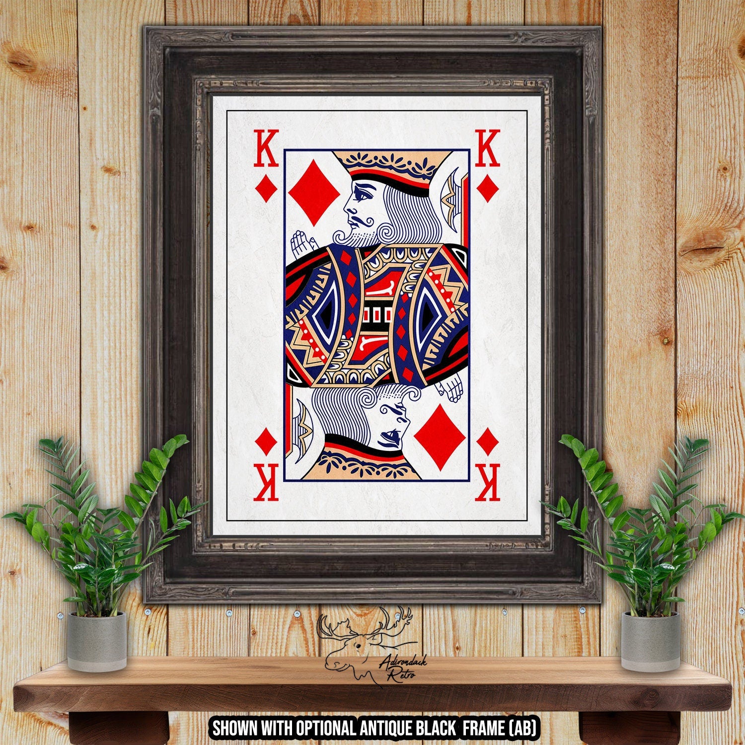 King of Diamonds Fine Art Poker Print - Man With The Axe Playing Card Posterat Adirondack Retro