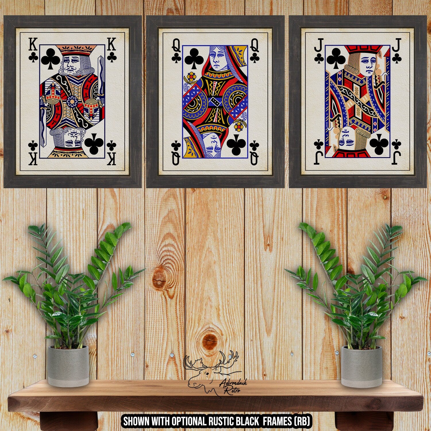 King Queen Jack of Clubs Poker Print Set - Clubs Court Cards at Adirondack Retro