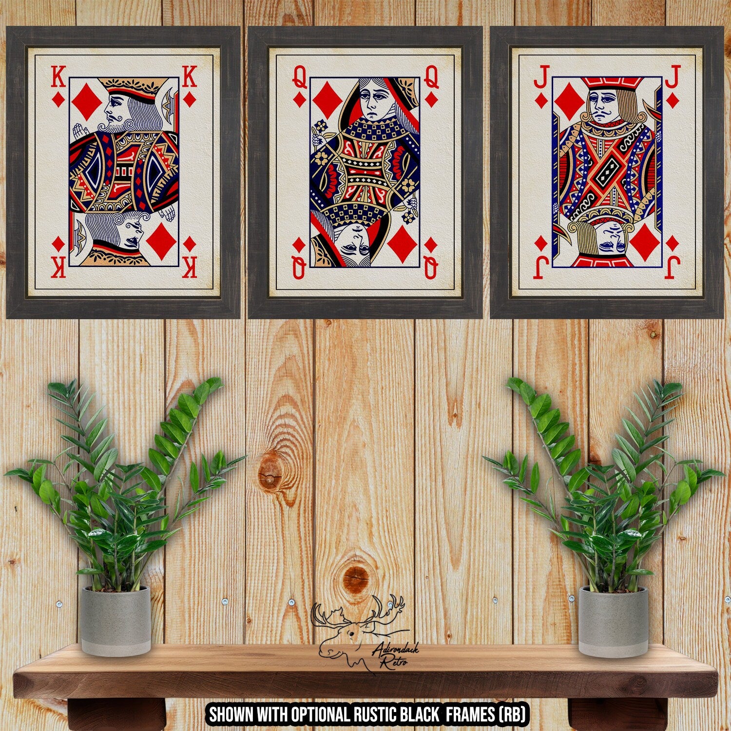King Queen Jack of Diamonds Poker Print Set - Diamonds Court Cards at Adirondack Retro
