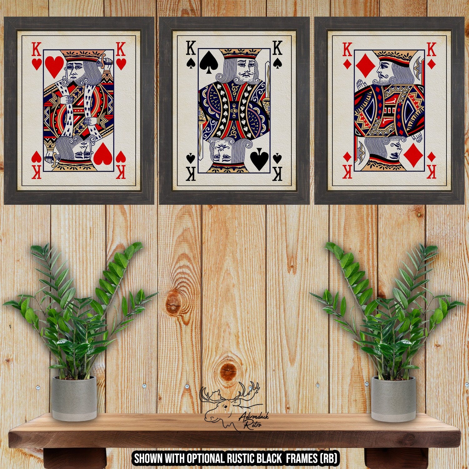 King of Hearts Spades Diamonds Poker Card Print Set of 3 at Adirondack Retro