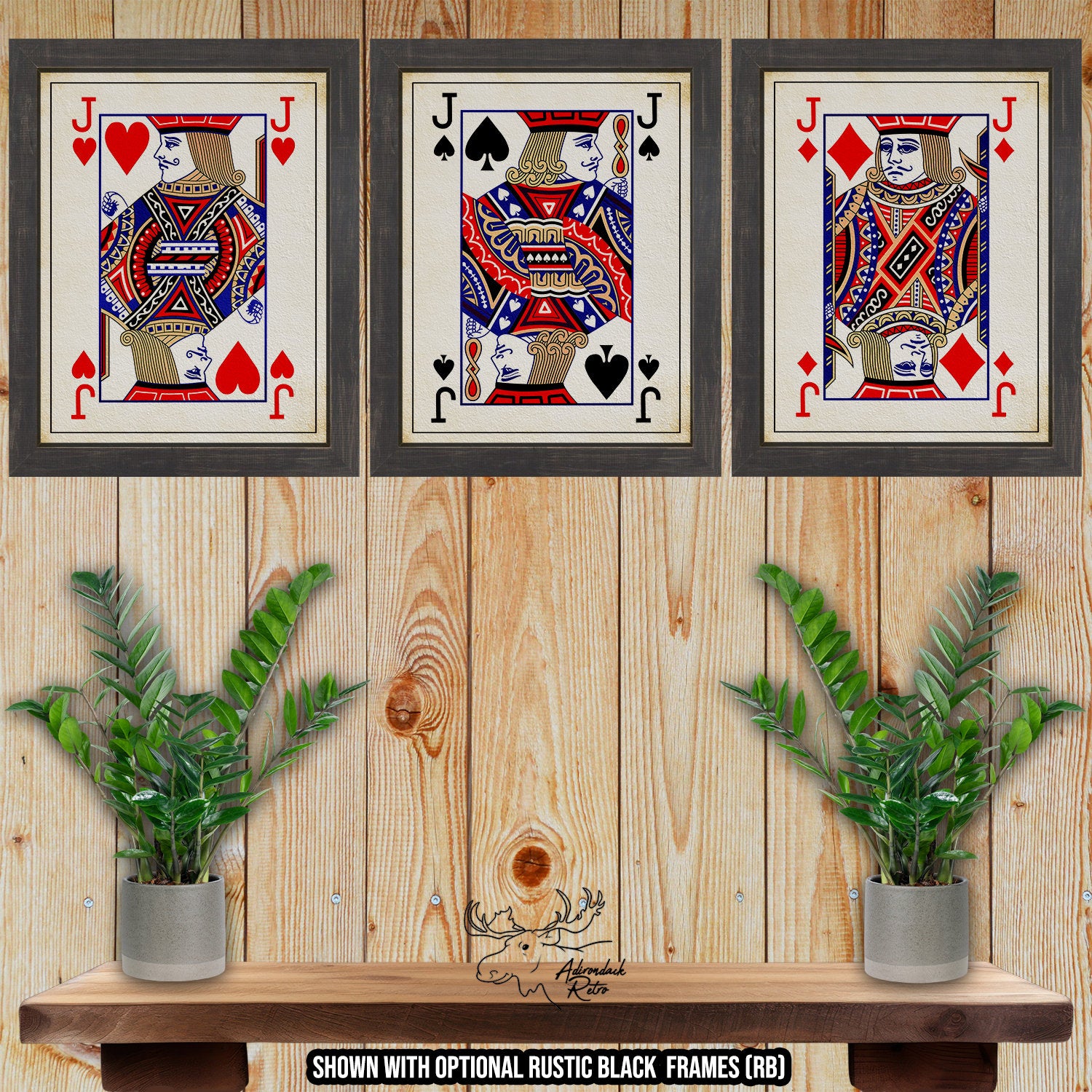 Jack of Hearts Spades Diamonds Poker Card Print Set of 3 at Adirondack Retro