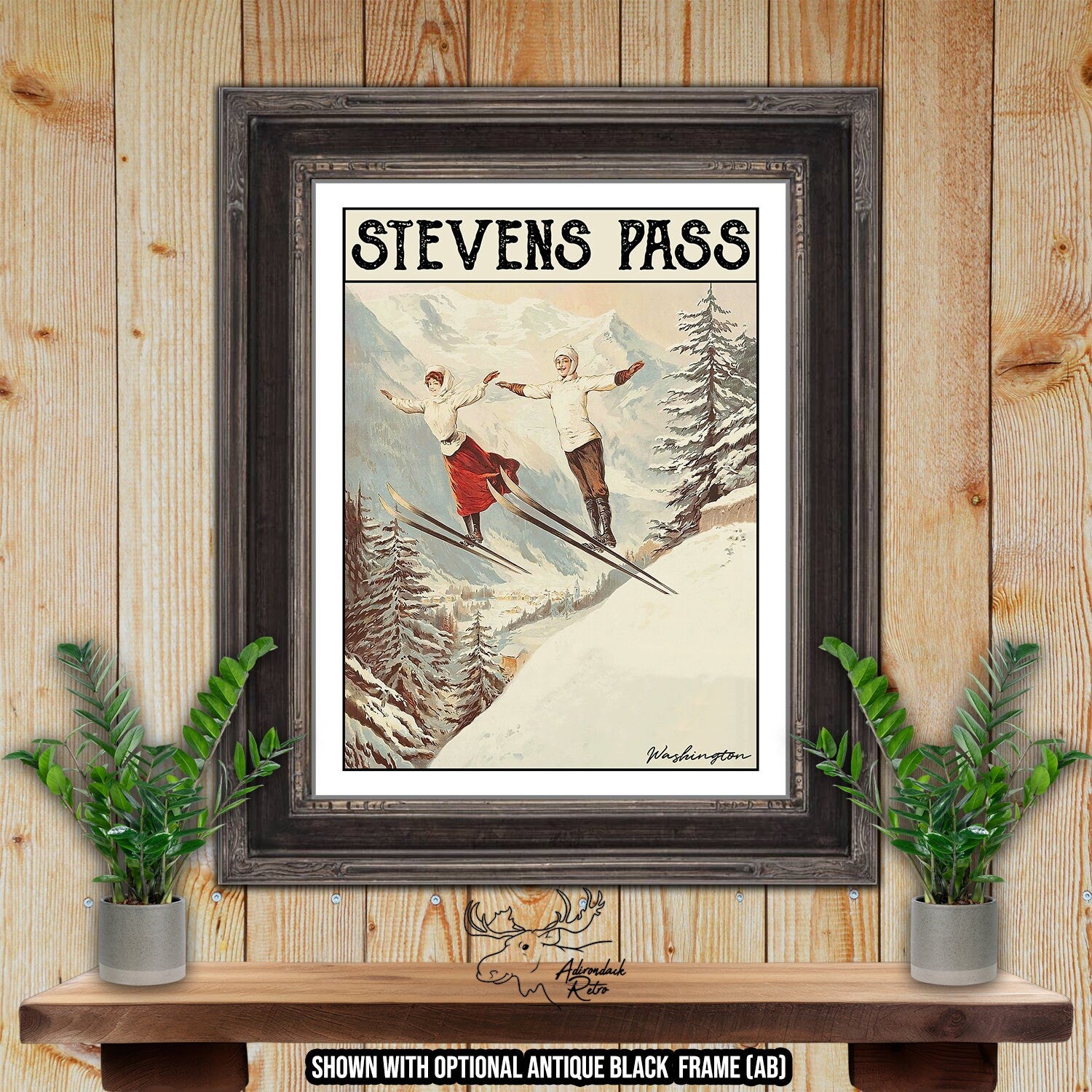 Stevens Pass Washington Retro Ski Resort Art Print at Adirondack Retro