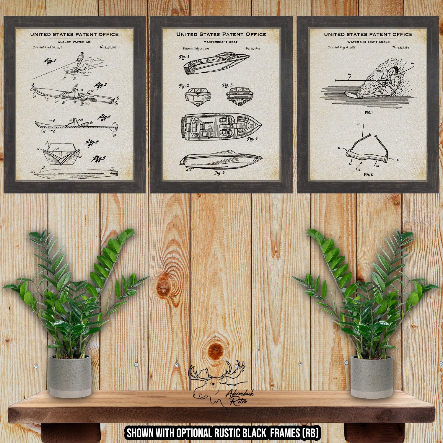 Water Skiing Patent Print Set of 3 at Adirondack Retro