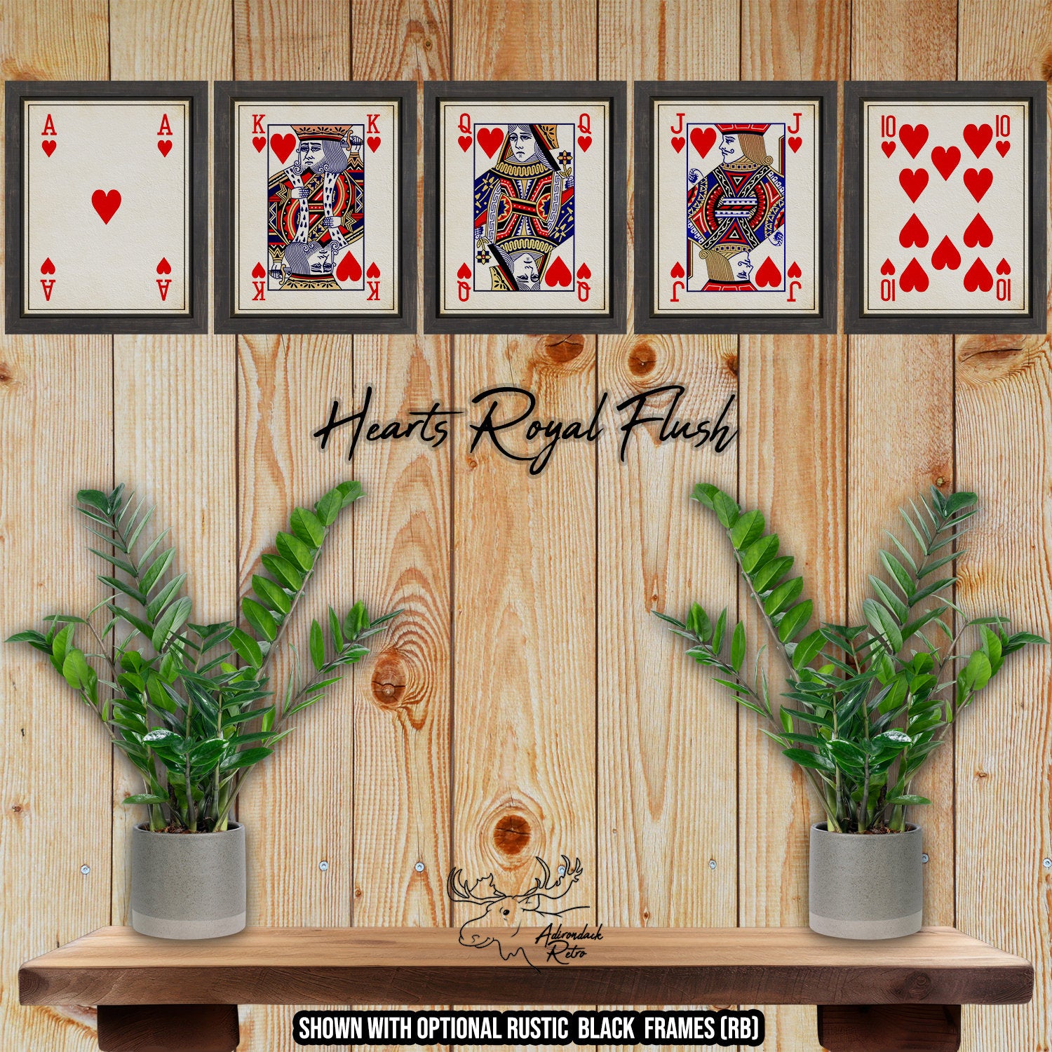Hearts Royal Flush Poker Card Prints - Honor Cards at Adirondack Retro
