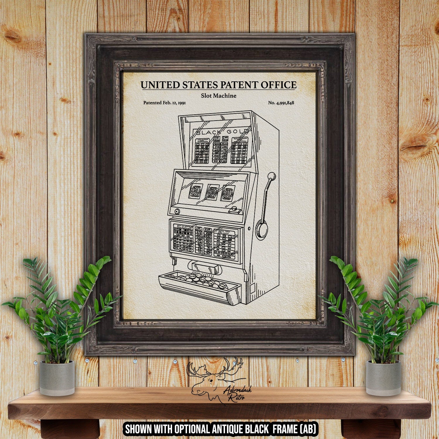Slot Machine Patent Print - Historic 1984 Gambling Invention at Adirondack Retro