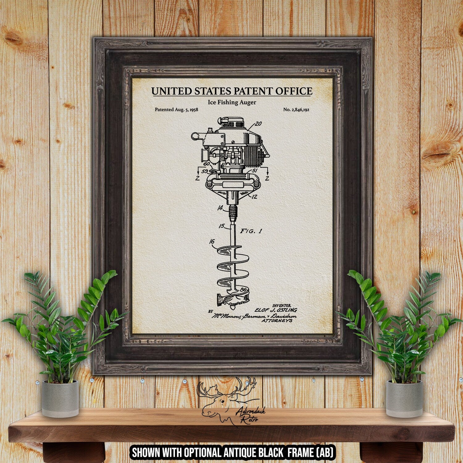 Ice Fishing Auger Patent Print - 1958 Ice Fishing Gear Invention at Adirondack Retro