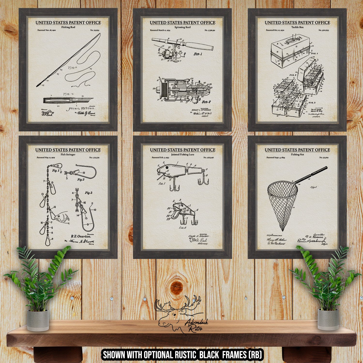 Fishing Patent Print Set of 6 - Vintage Fishing Posters at Adirondack Retro