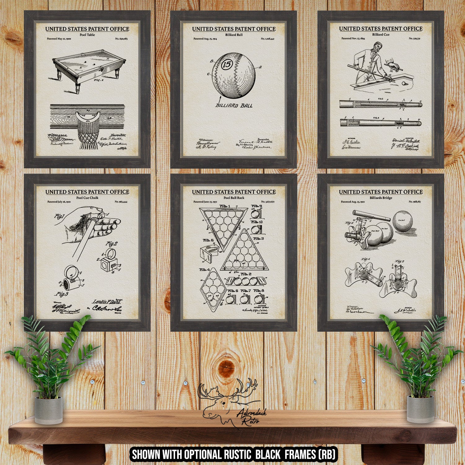 Billiards Patent Print Set of 6 - Vintage Pool Posters at Adirondack Retro