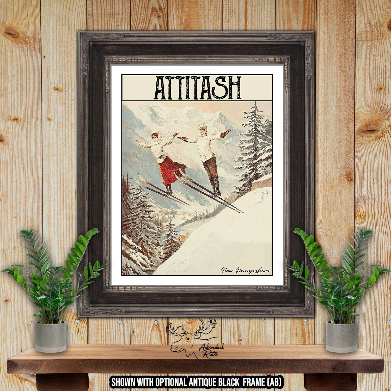 Attitash New Hampshire Retro Ski Resort Art Print at Adirondack Retro