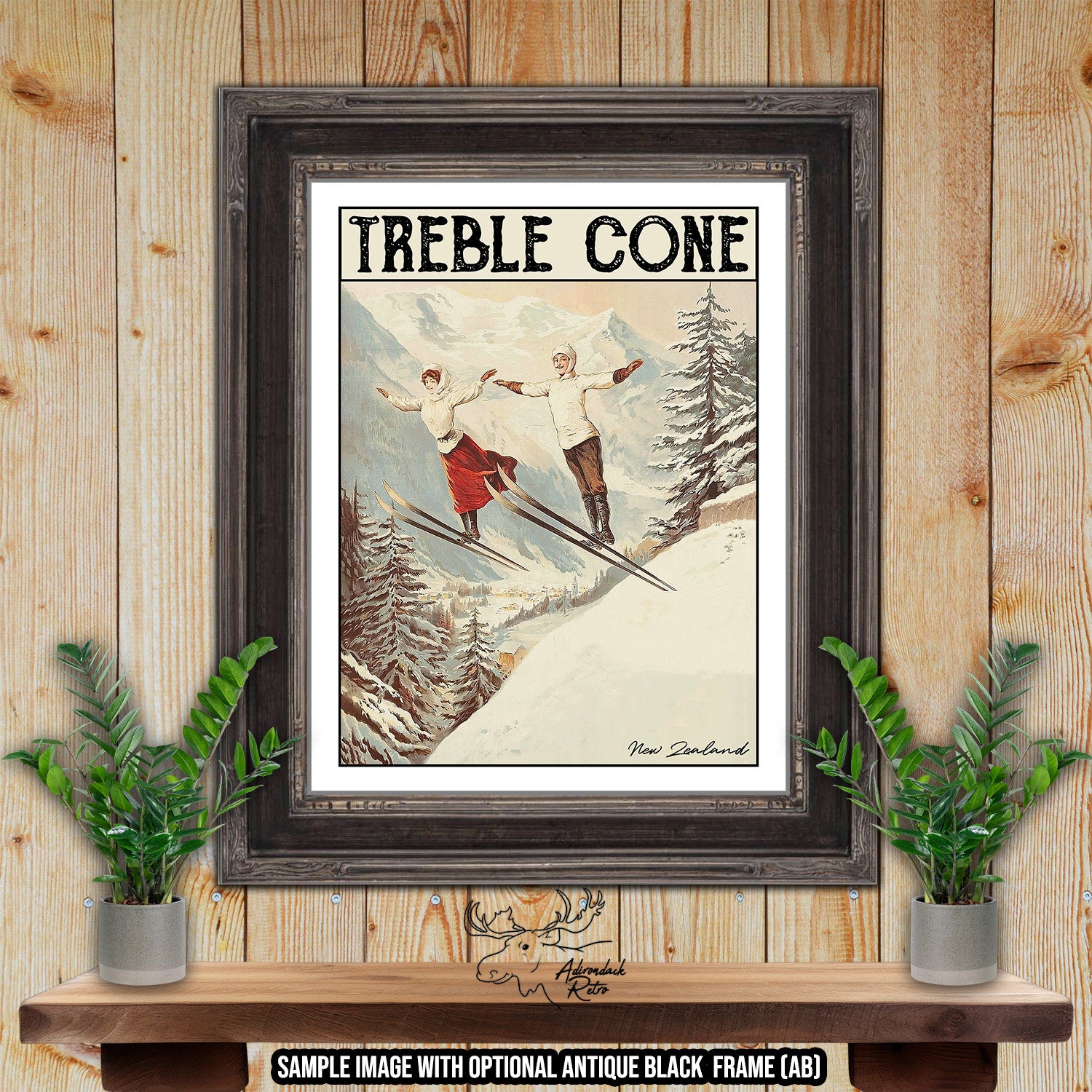 Treble Cone New Zealand Retro Ski Resort Art Print at Adirondack Retro